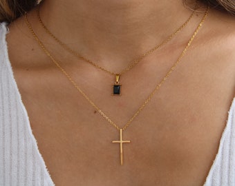 Gold Dainty Cross Necklace, Jesus Catholic Cross Necklace, Religious Gold Crucifix Necklace, Personalized Gift for Mom, Christmas Gift