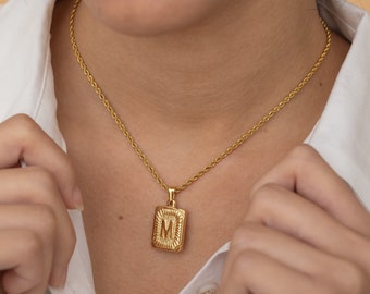 Gold Initial Necklace Custom Letter Necklace Personalized Birthday Gift for Her Square Letter Necklace Boho Necklace Layering Jewelry Gift