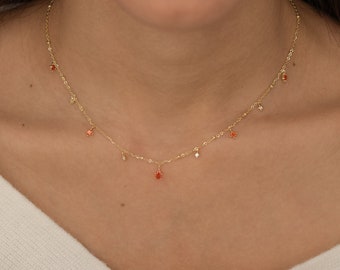 Dainty Orange Necklace Teardrop Birthstone Necklace Pendant Custom Birthstone Jewelry for Women Bridesmaid Gift for Her Gemstone  Necklace