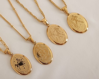 Gold Zodiac Necklace Constellation Jewelry Astrology Horoscope Necklace Layering Necklace Birthday Gift for Her Zodiac Tarot Necklace Gift