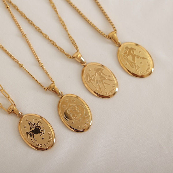 Gold Zodiac Necklace Constellation Jewelry Astrology Horoscope Necklace Layering Necklace Birthday Gift for Her Zodiac Tarot Necklace Gift