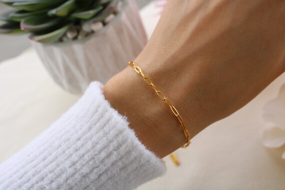 Buy 18K Gold Link Chain Paperclip Bracelet Tiny Paperclip Bracelet
