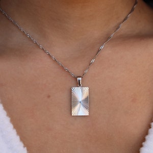 Silver Sunburst Necklace, Square Sunburst Pendant, Frame Bar Shine Necklace, WATERPROOF Necklace, WATERPROOF Anti Tarnish Jewelry, Birthday