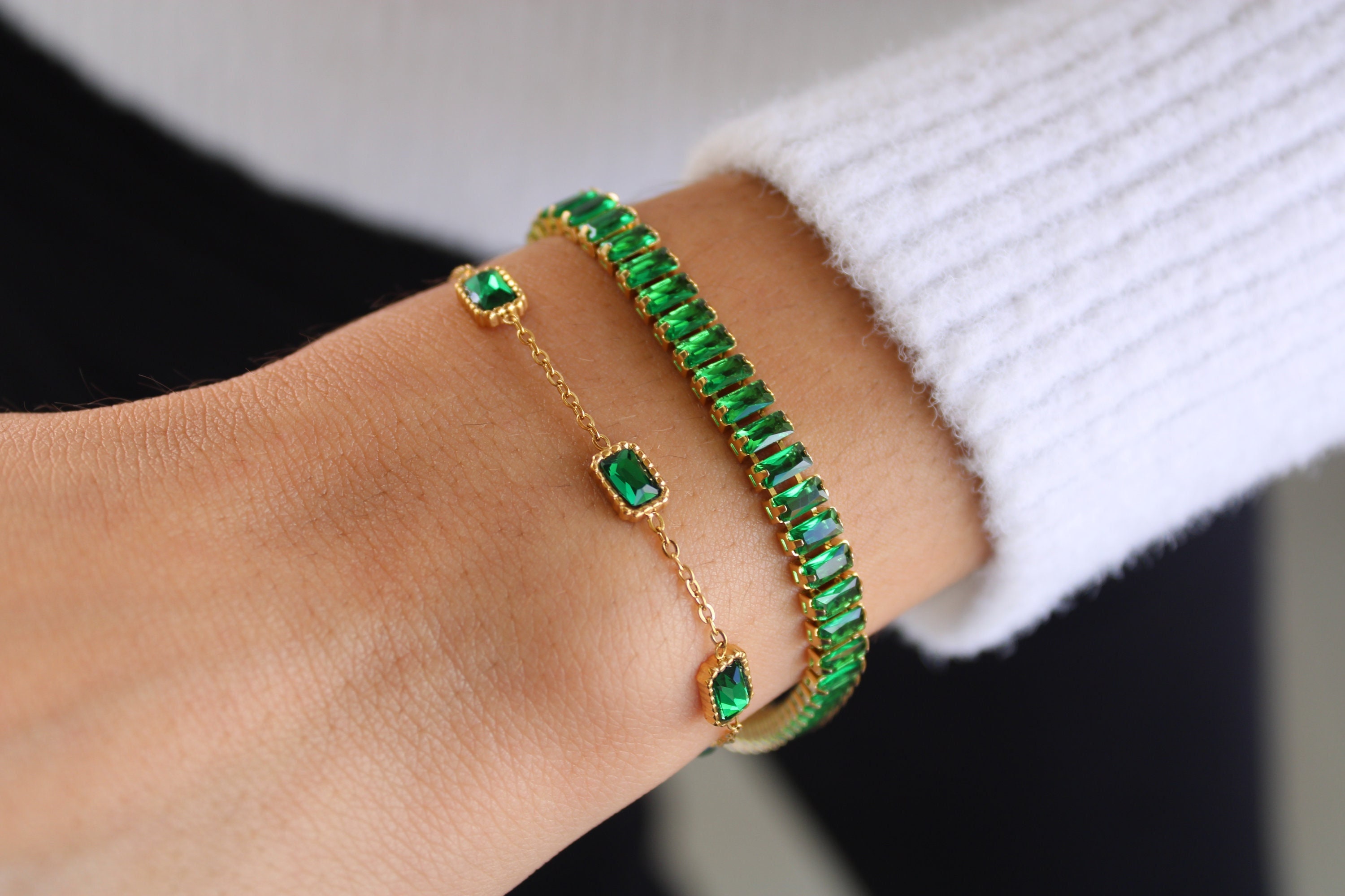 YELLOW GOLD FINISH Created Diamond Round Cut Swirl Green Emerald Bracelet  Including Gift Box - Jewellery Online Store