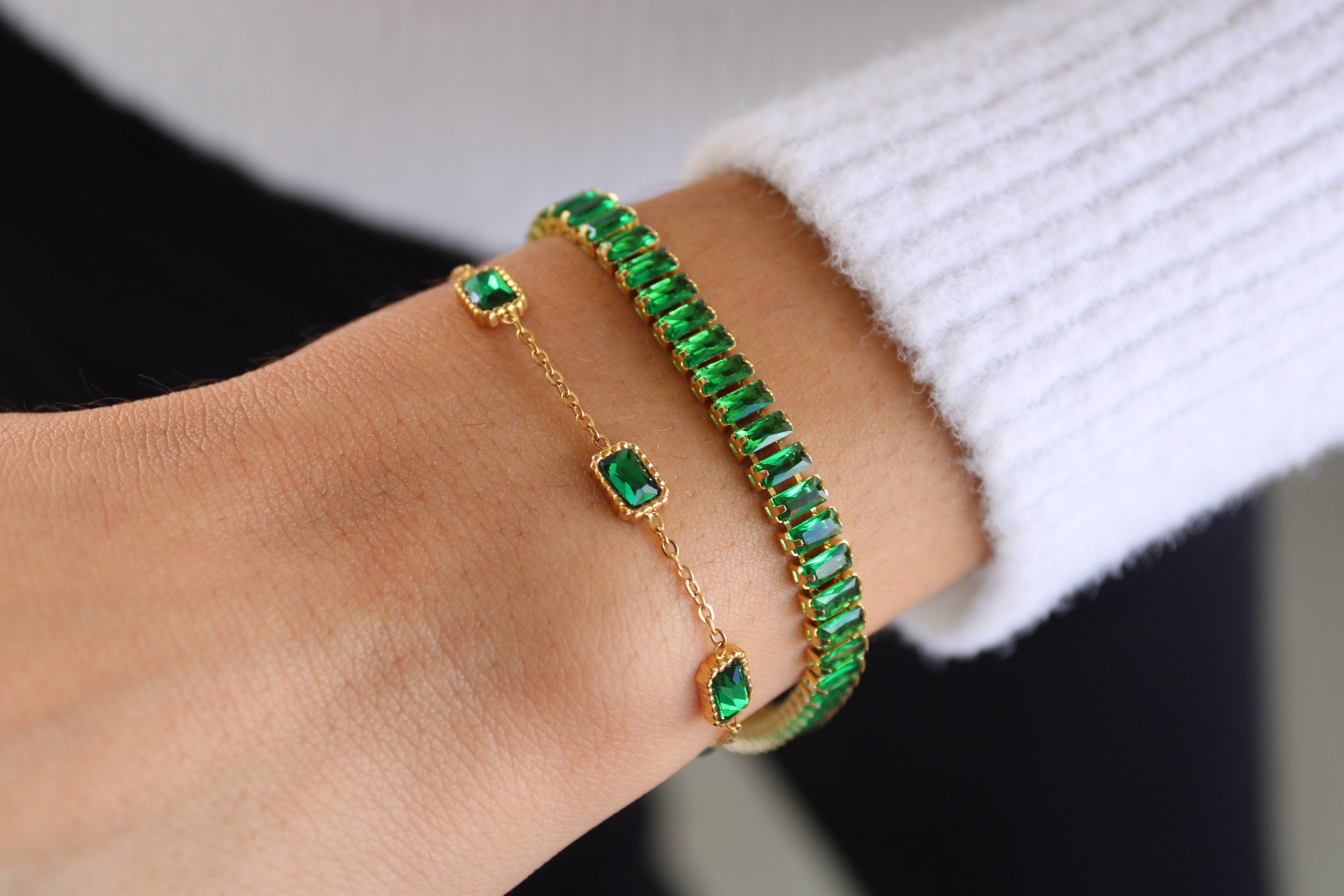 YELLOW GOLD FINISH Created Diamond Round Cut Swirl Green Emerald Bracelet  Including Gift Box - Jewellery Online Store