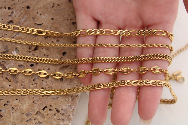 18K GOLD Filled Chain Necklace, Twist Chain , Figaro Chain, Paperclip Chain Necklace, WATERPROOF Jewelry for Women, vintage Chain image 4