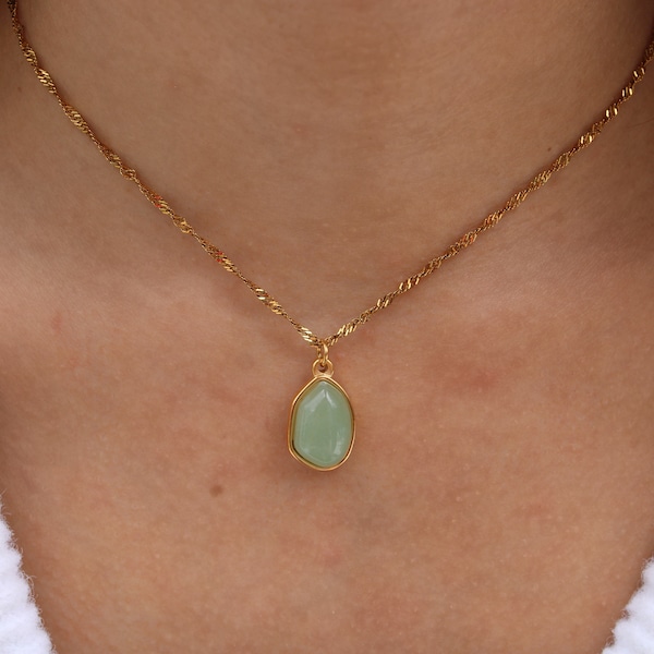 Gold Jade Necklace, Natural Gemstone Necklace, Minimalist Necklace, Protection Luck Necklace, Green Jade Necklace, Birthday Gift, Irregular