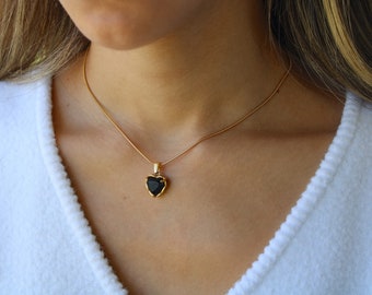 Collier coeur onyx collier nacre collier vintage bijoux coeur ternir collier gratuit noir et blanc tour de cou cadeau d'anniversaire pour elle