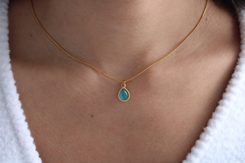 Gold Cat Eye Jade Necklace, Minimalist Green Gemstone Necklace, Personalized Gift, Jade Teardrop Necklace, Healing Protection Gift for Her image 7