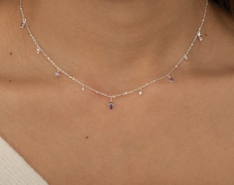 Silber Februar Geburtsstein, Lila Amethyst Teardrop Halskette, Jeden Tag Lila Halskette, Brautjungfer Geschenk Abschlussball Halskette Geschenk für Mutter