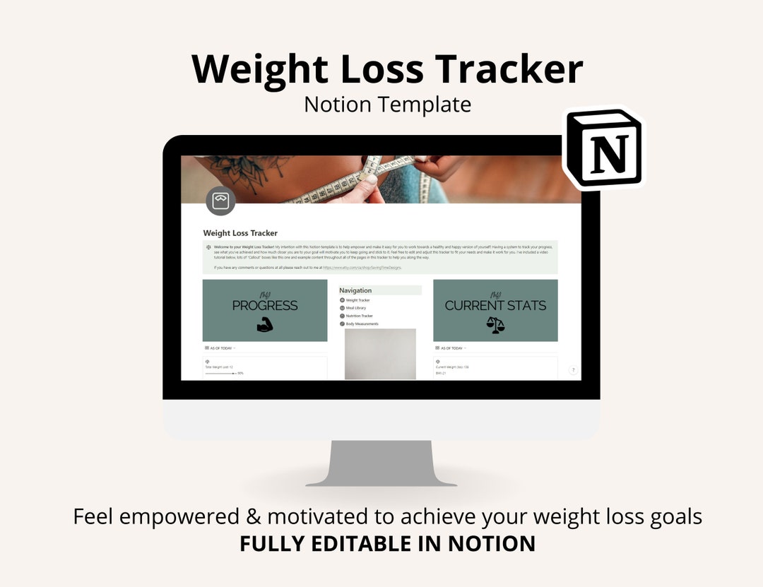 Weight Loss Notion Weight Loss Tracker Chart Calorie Tracker Etsy Canada