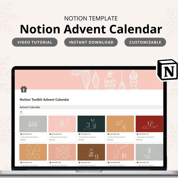 Digital Notion Adventskalender Digitaler Adventskalender für Erwachsene Christmas Notion Template Countdown zum Weihnachtskalender