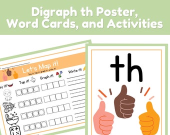 Pósteres, tarjetas con palabras y actividades de Digraph th /Ciencia de la lectura