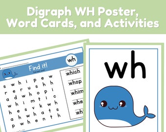 Póster de Digraph wh, tarjetas con palabras y actividades/La ciencia de la lectura