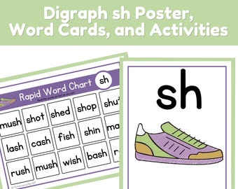Pósteres, tarjetas de palabras y actividades de Digraph SH / Ciencia de la lectura