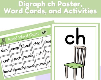 Pósteres, tarjetas de palabras y actividades de Digraph CH / Ciencia de la lectura
