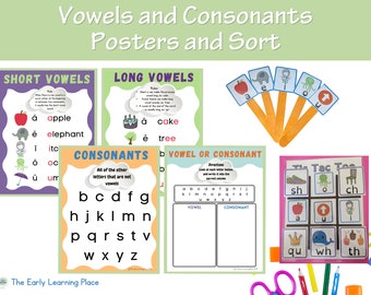 Pósteres de vocales cortas y largas/Clasificación y póster de consonantes/Clasificación/Tabla del alfabeto/Póster