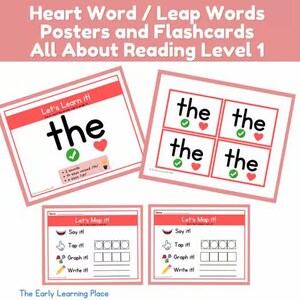 May include: Educational posters and flashcards for early reading. The image features the word "the" in large, bold letters, with heart and checkmark symbols. The text "Let's Learn it!" is also visible.