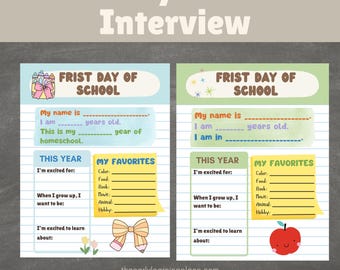 Entrevista del primer día de clases / Apoyo fotográfico para educación en casa y jardín de infancia (descarga instantánea)