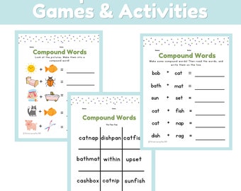 Juegos y actividades con palabras compuestas / Actividades imprimibles / Jardín de infantes / Primer grado