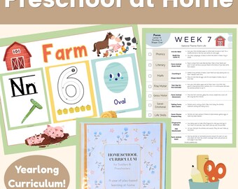 Plan de estudios preescolar imprimible / Un año de aprendizaje a través del juego / Educación en casa para niños pequeños y preescolares