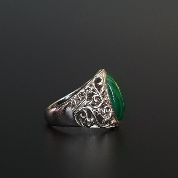 Malachite Sterling Silver Ring: Antique Victorian… - image 4