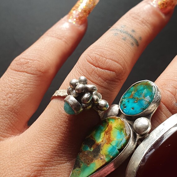 Handcrafted Sterling Silver Turquoise Ring: Bubbl… - image 9