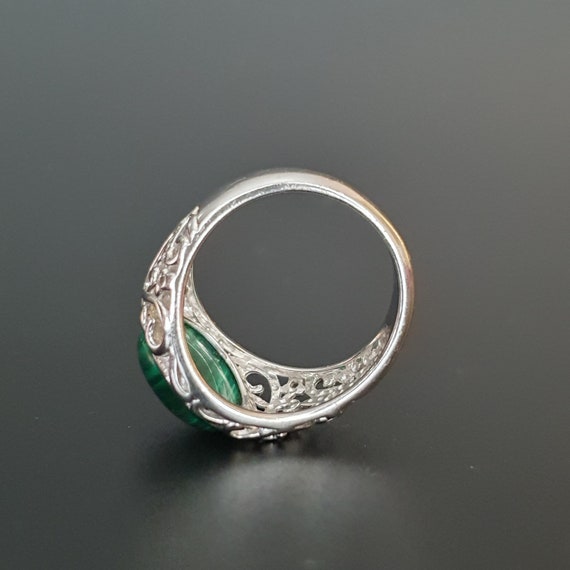 Malachite Sterling Silver Ring: Antique Victorian… - image 5