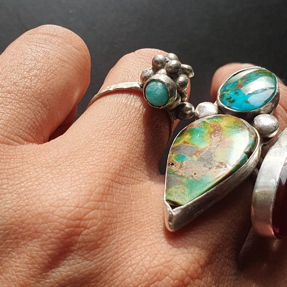 Handcrafted Sterling Silver Turquoise Ring: Bubbl… - image 7