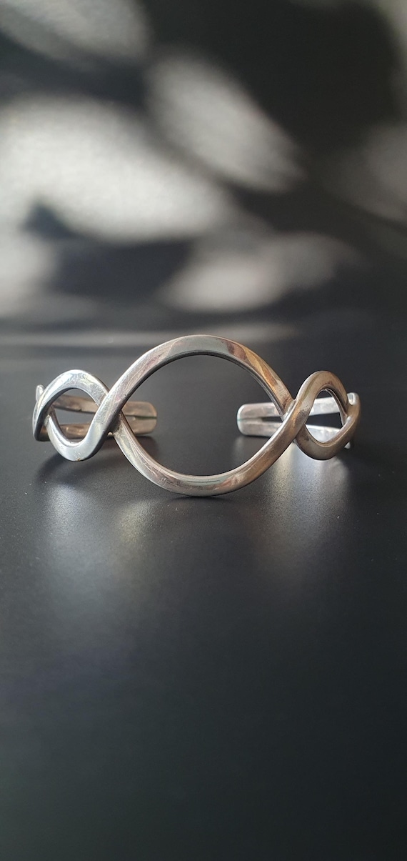 Handmade Sterling Silver Infinity Cuff Bracelet: … - image 1