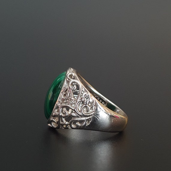 Malachite Sterling Silver Ring: Antique Victorian… - image 3