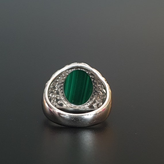 Malachite Sterling Silver Ring: Antique Victorian… - image 6