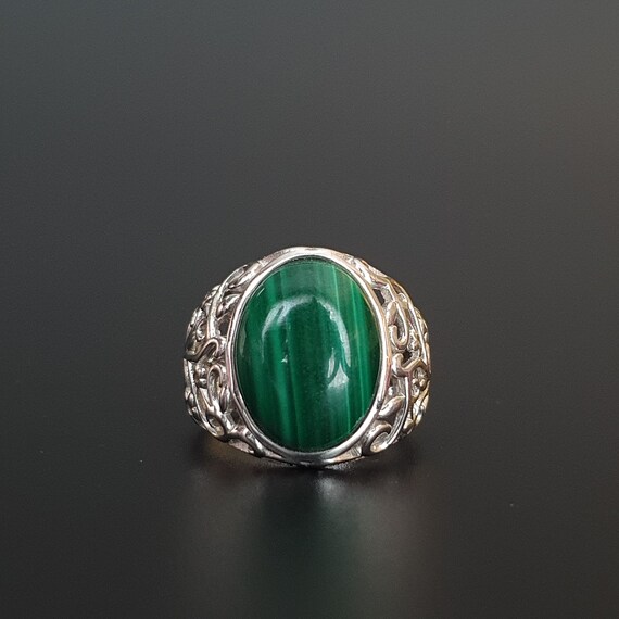 Malachite Sterling Silver Ring: Antique Victorian… - image 2