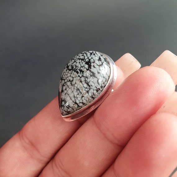 Snowflake Obsidian Sterling Silver Ring - Adjusta… - image 7