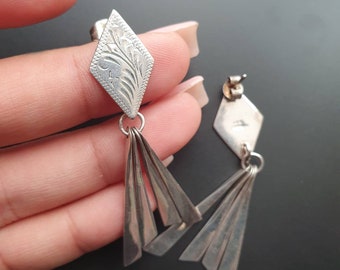 Earrings, silver earrings, art deco, Edwardian, jewellery, vintage, classical, antique victorian, art nauveau, handmade,fan, dangle,drop,925