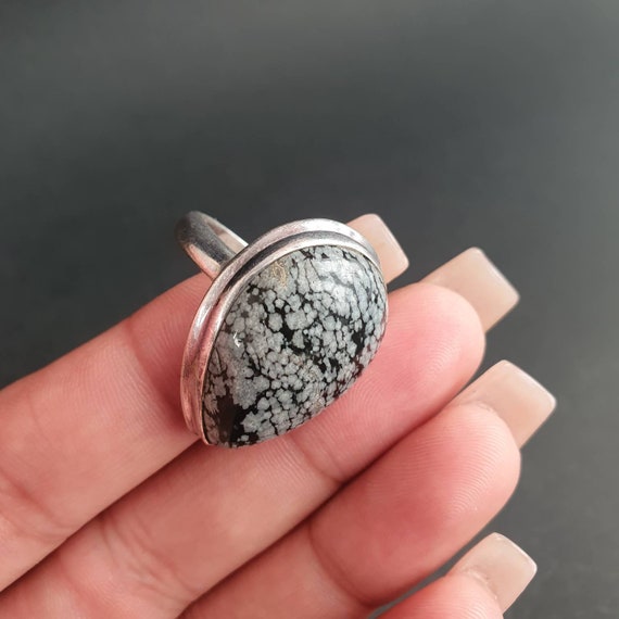 Snowflake Obsidian Sterling Silver Ring - Adjusta… - image 5