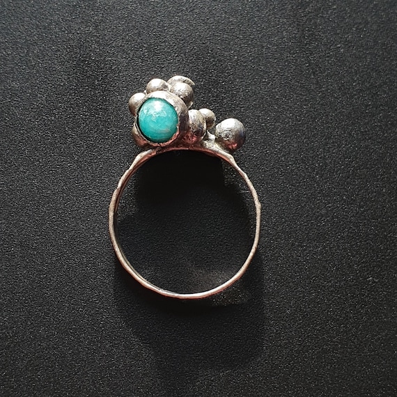 Handcrafted Sterling Silver Turquoise Ring: Bubbl… - image 1