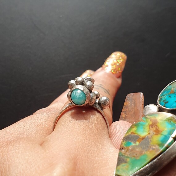 Handcrafted Sterling Silver Turquoise Ring: Bubbl… - image 8