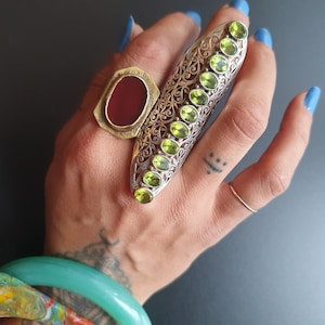 Peridot Ädelstensring i Sterlingsilver med Filigran - Boho Statement Smycken