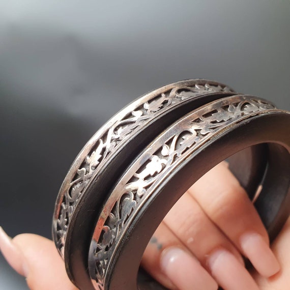Bangles pairs ebony bracelets sterling silver fil… - image 2