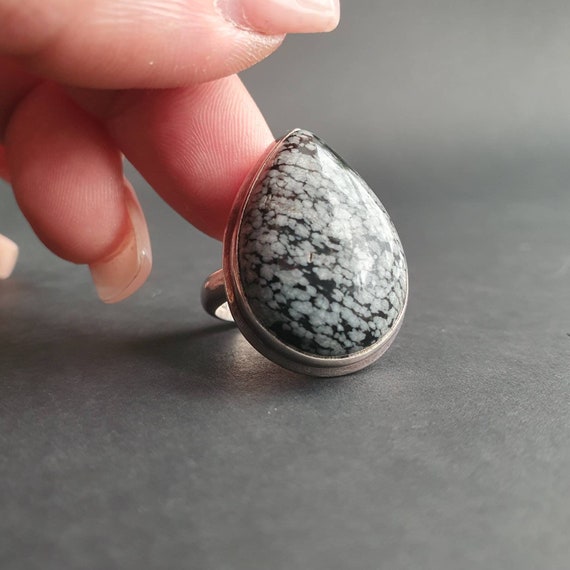 Snowflake Obsidian Sterling Silver Ring - Adjusta… - image 6