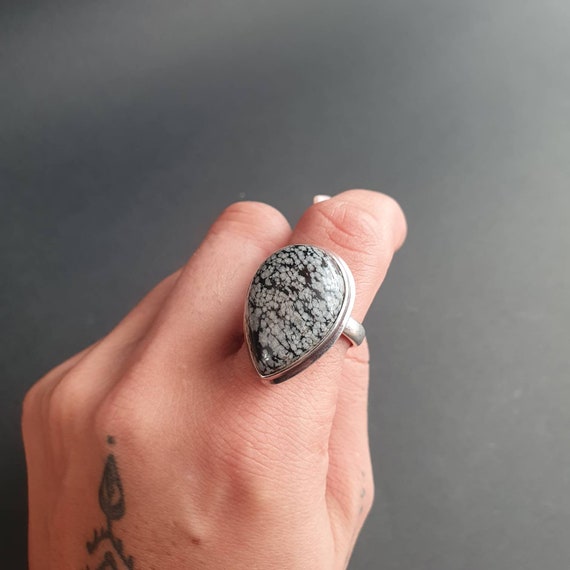 Snowflake Obsidian Sterling Silver Ring - Adjusta… - image 2