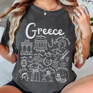 Greece Comfort Colors® Tee Shirt, Greece Doodles Landmarks Unisex Shirt, Greek Travel Gift Souvenir, Greece Tee