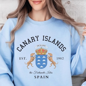 Sudadera de las Islas Canarias, jersey de cuello redondo de España, jersey unisex con la bandera de Canarias, regalo de recuerdo de vacaciones en Las Palmas de Tenerife
