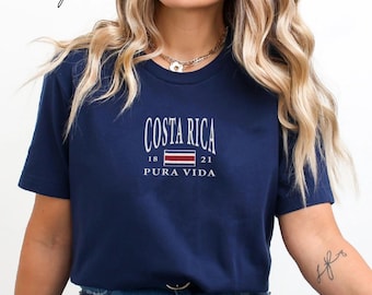 Maglietta unisex a maniche corte in jersey con ricamo della bandiera del Costa Rica, Pura Vida