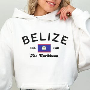 Belize Hoodie, Belize Flag Unisex Hoodie Sweatshirt, Belizean Pullover Holiday Gift Souvenir, Central America Hooded Sweater