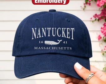 Gorra bordada de Nantucket, gorra clásica de papá con la bandera bordada de Massachusetts, regalo de recuerdo de Nantucket
