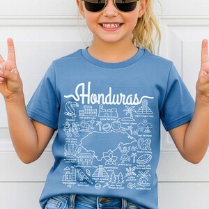 Honduras Kids Shirt Comfort Colors Doodle Landmarks, Youth T-Shirt crewneck Sweatshirt Hoodie, Toddler Tee Honduran Souvenir