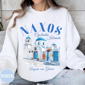 Naxos Greece Sweatshirt,Women&#39;s Greece Crewneck Sweater, Greek Island Travel Oversized Pullover,Cyclades islands clothing Souvenir Gift