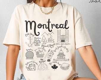 Montreal Comfort Colors® Tee Shirt, Montreal Doodles Landmarks Unisex Shirt, Quebec Canada Travel Gift Souvenir Montreal Tee